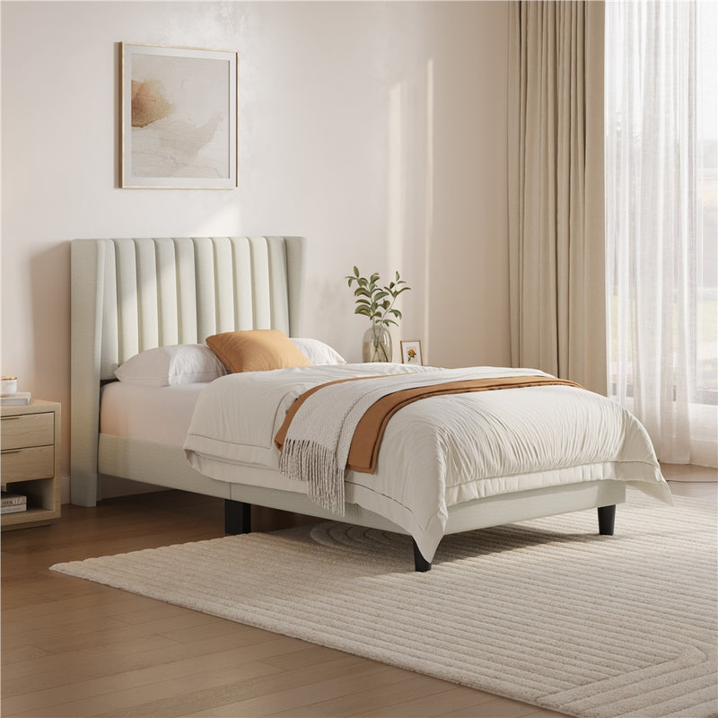 Yaheetech Twin Upholstered Bed Frame with Wing Side