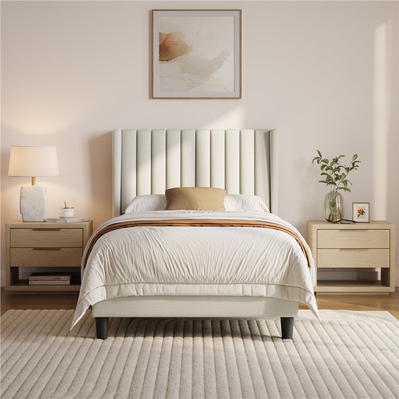 Yaheetech Twin Upholstered Bed Frame with Wing Side