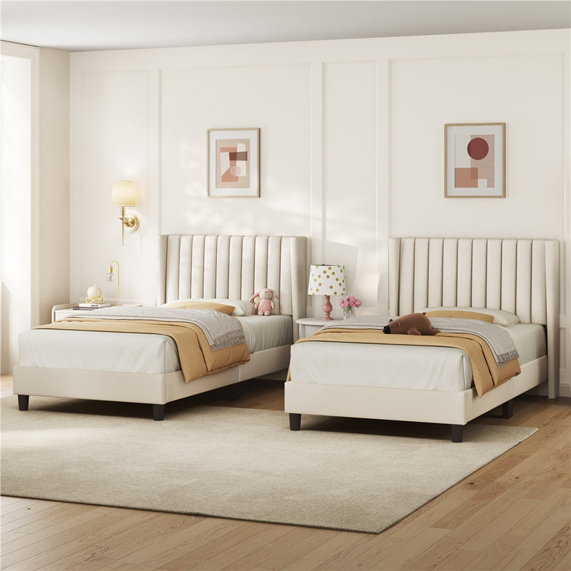 Yaheetech Twin Upholstered Bed Frame with Wing Side