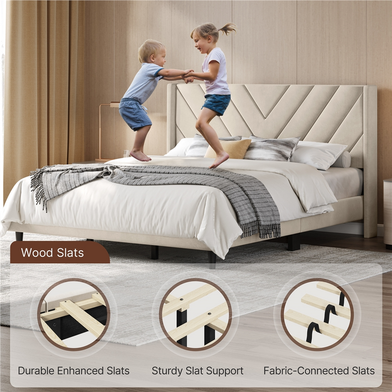Yaheetech King Velvet Upholstered Bed Frame with Headboard