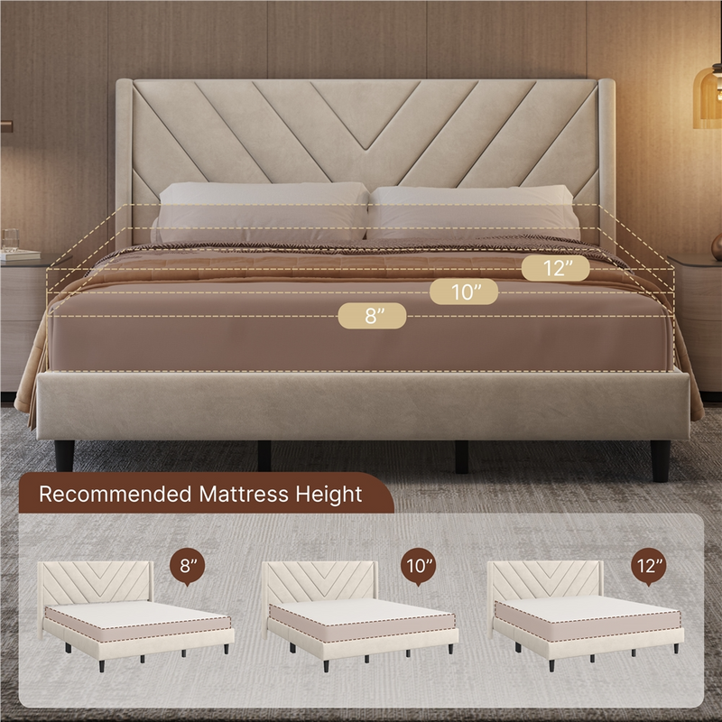 Yaheetech King Velvet Upholstered Bed Frame with Headboard