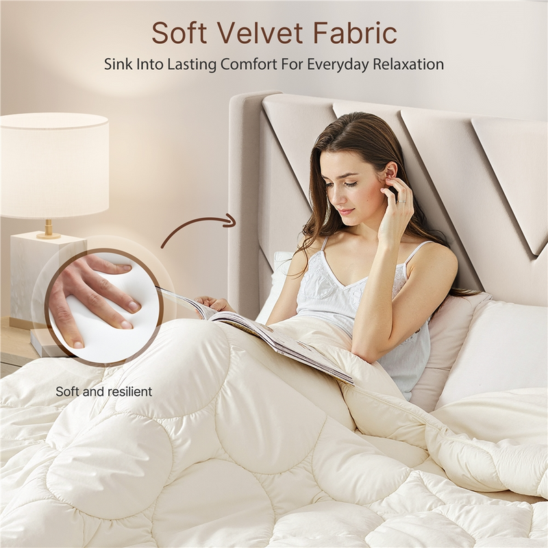 Yaheetech King Velvet Upholstered Bed Frame with Headboard