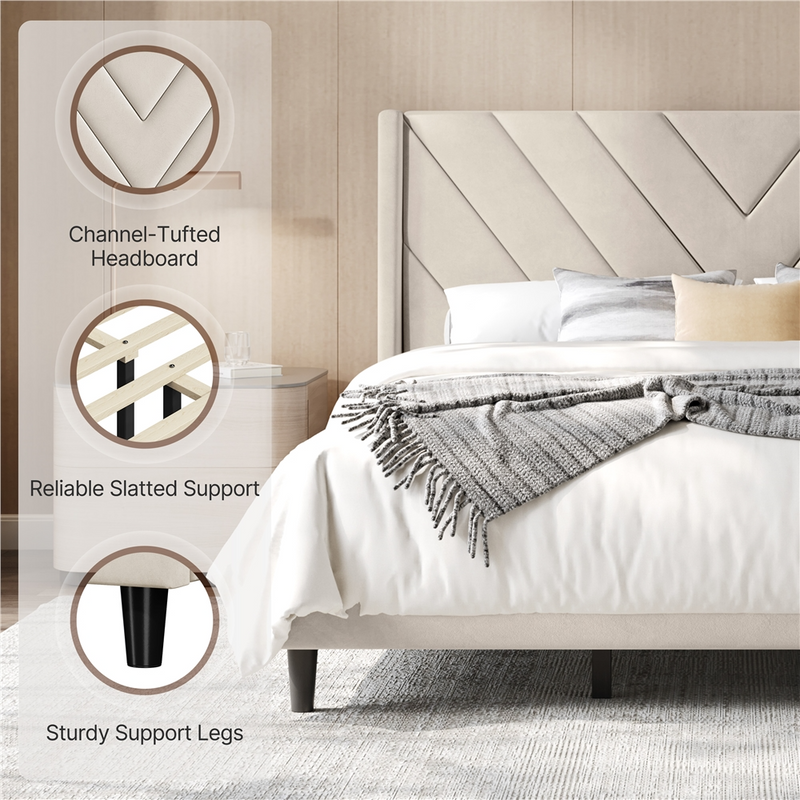 Yaheetech King Velvet Upholstered Bed Frame with Headboard