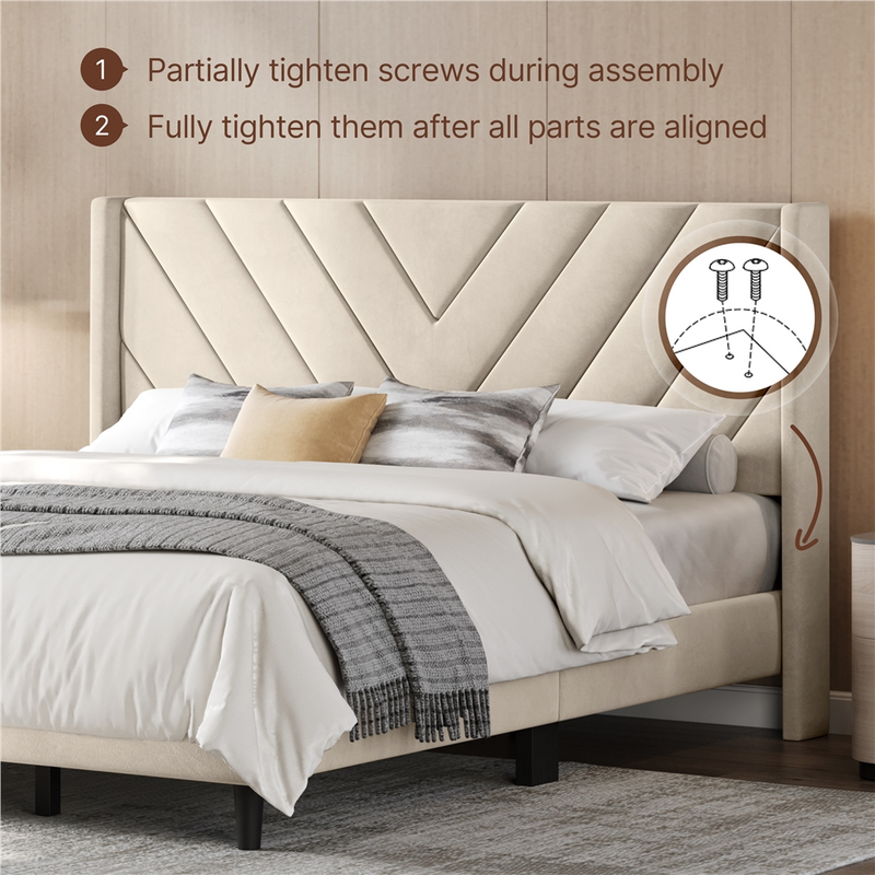 Yaheetech King Velvet Upholstered Bed Frame with Headboard