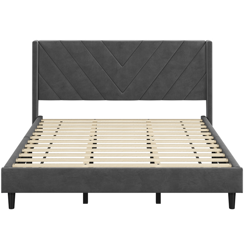 Yaheetech King Velvet Upholstered Bed Frame with Headboard