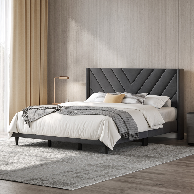 Yaheetech King Velvet Upholstered Bed Frame with Headboard
