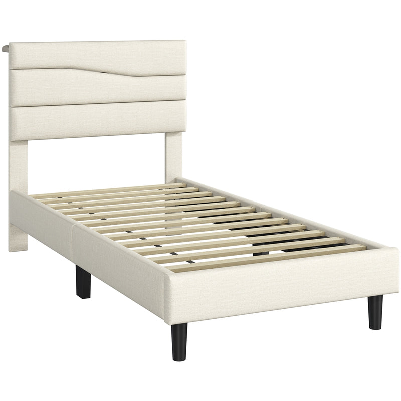 Yaheetech Full Upholstered Bed Frame with LED Lights & Charging Station