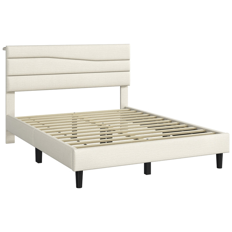 Yaheetech Full Upholstered Bed Frame with LED Lights & Charging Station