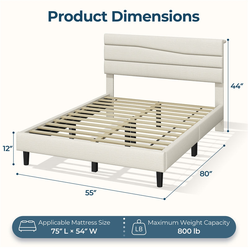Yaheetech Full Upholstered Bed Frame with LED Lights & Charging Station