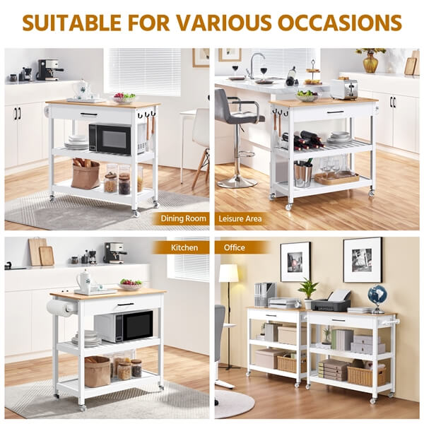 Yaheetech Kitchen Island Cart on Wheels with Bamboo Tabletop