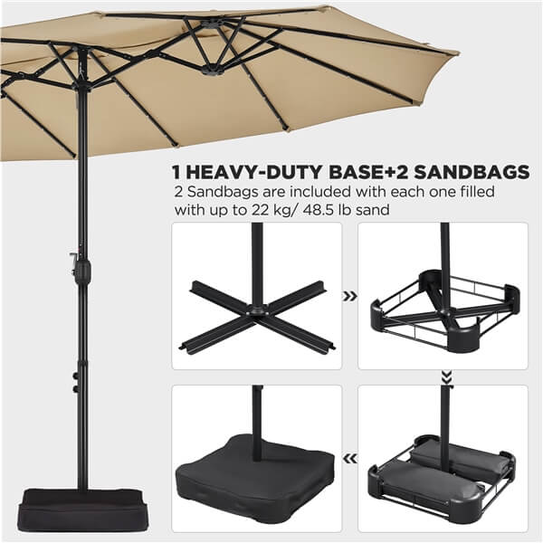 Yaheetech 13 ft Large Patio Umbrella with Solar Lights Double-Sided