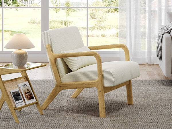 Yaheetech Corduroy Accent Chair with Solid Wood Legs & Armrests