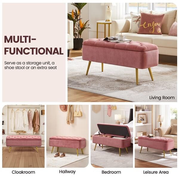 Yaheetech Ottoman with Storage Velvet Entryway Bench