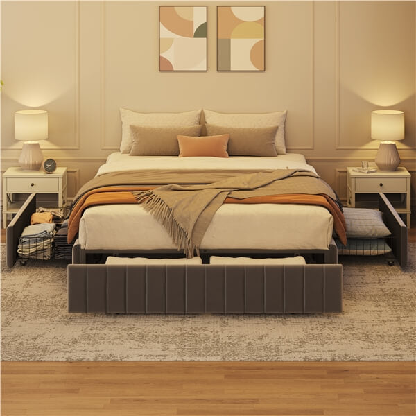 Yaheetech Upholstered Bed with Underbed 3 Storage Drawers