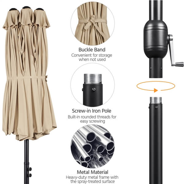 Yaheetech 15 ft Large Patio Umbrella with Solar Lights Double-Sided