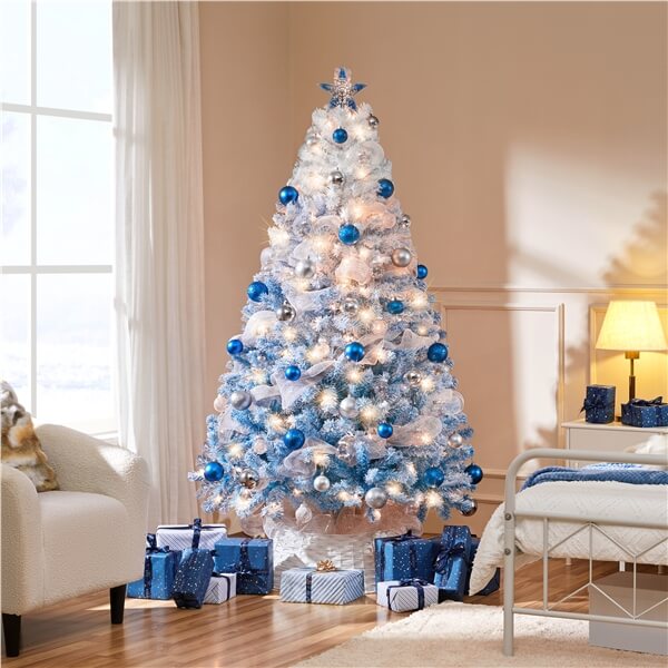pre lit dressed christmas tree Best Choice Products 7.5ft Pre-Lit Flocked Full Aspen Noble Fir Christmas Tree w/ 1,500 2-in-1 Twinkling Micro LEDs