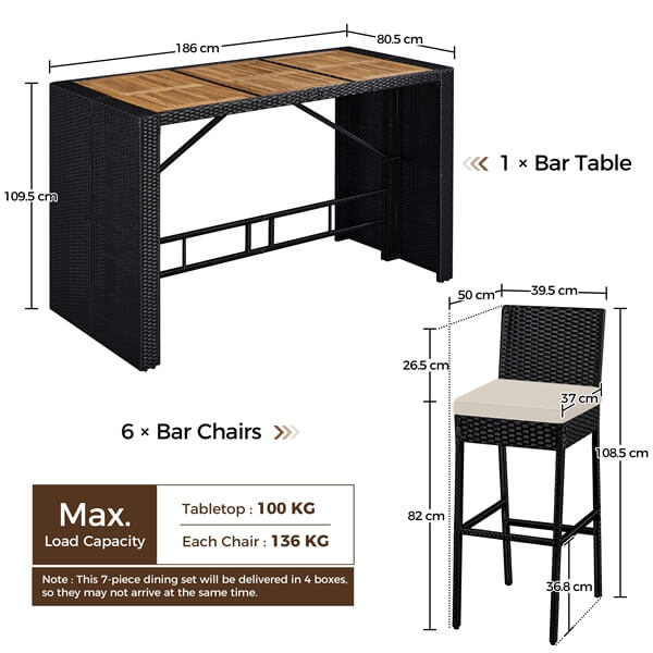 Yaheetech 7-Piece Outdoor Bar Set Table and Chairs