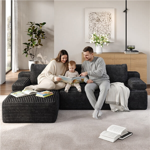 Yaheetech 110″ Corduroy Modular Sectional Sofa