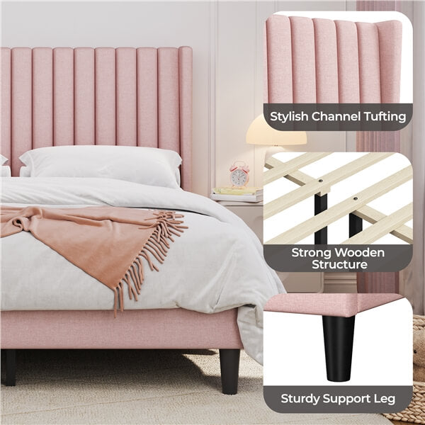 Queen Upholstered Bed Frame with Wing Side
