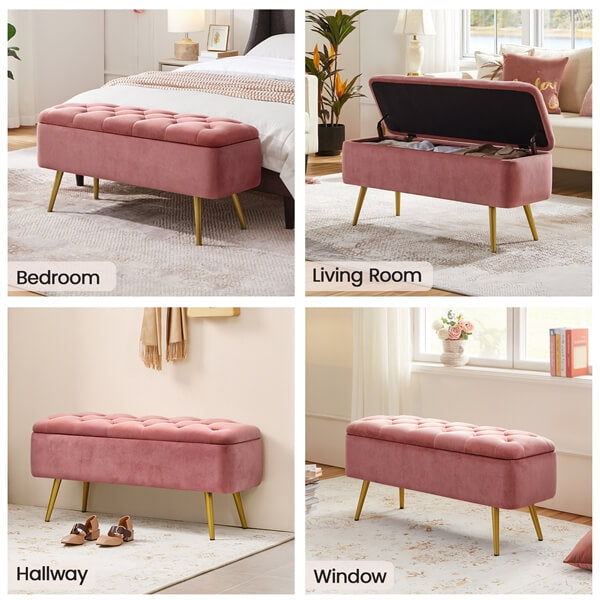 Yaheetech Ottoman with Storage Velvet Entryway Bench