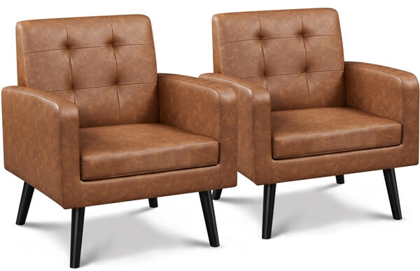 Yaheetech  Mid Century Modern Faux Leather Arm Chair
