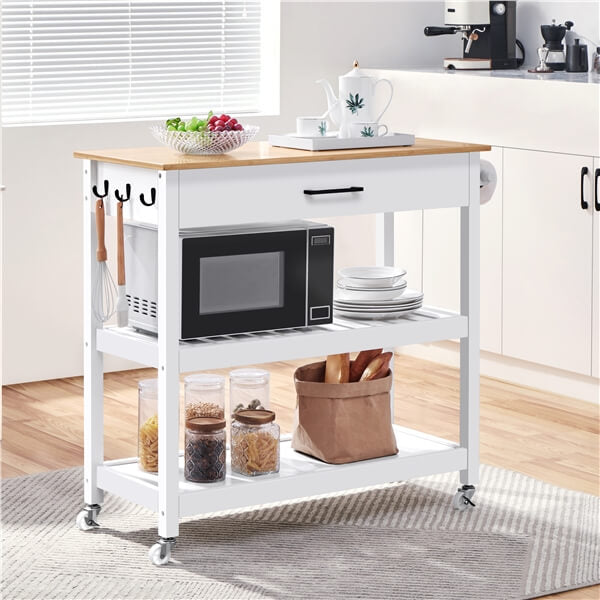 Yaheetech Kitchen Island Cart on Wheels with Bamboo Tabletop