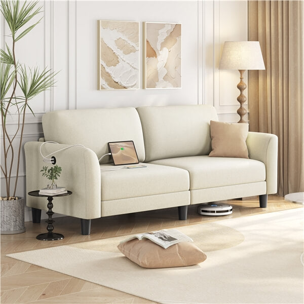Yaheetech 2-Seater Fabric Couch with USB Charging Ports