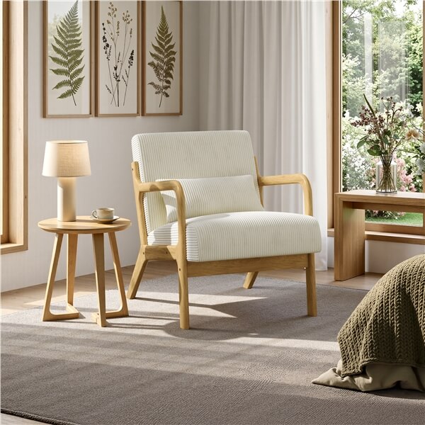 Yaheetech Corduroy Accent Chair with Solid Wood Legs & Armrests