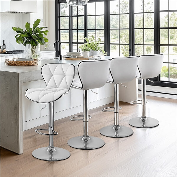 Yaheetech Bar Stools Leather Set of 4, Adjustable Shell Back Barstools