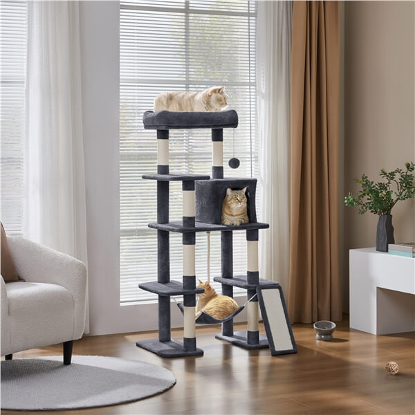 54″ Tall Cat Tree, Multilevel Plush Kitten Tree Condo