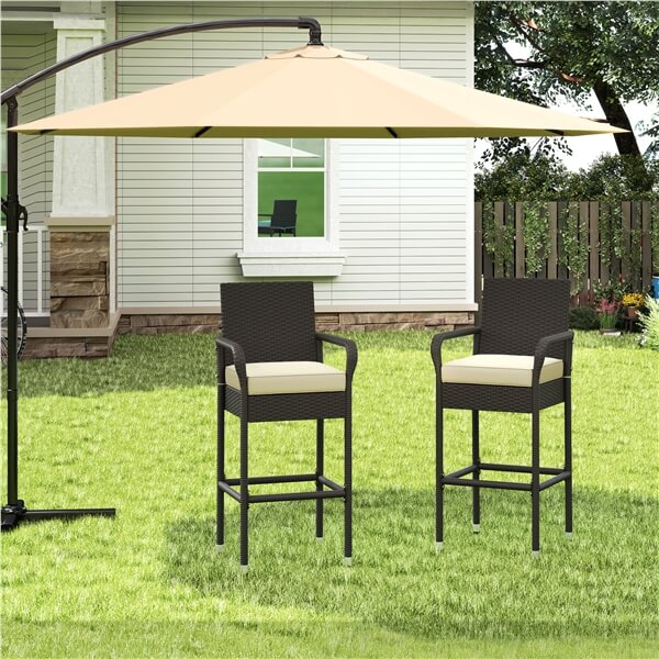 Yaheetech Set of 2 Outdoor PE Rattan Patio Bar Stools