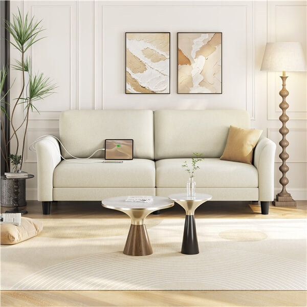 Yaheetech 2-Seater Fabric Couch with USB Charging Ports