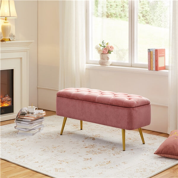 Yaheetech Ottoman with Storage Velvet Entryway Bench