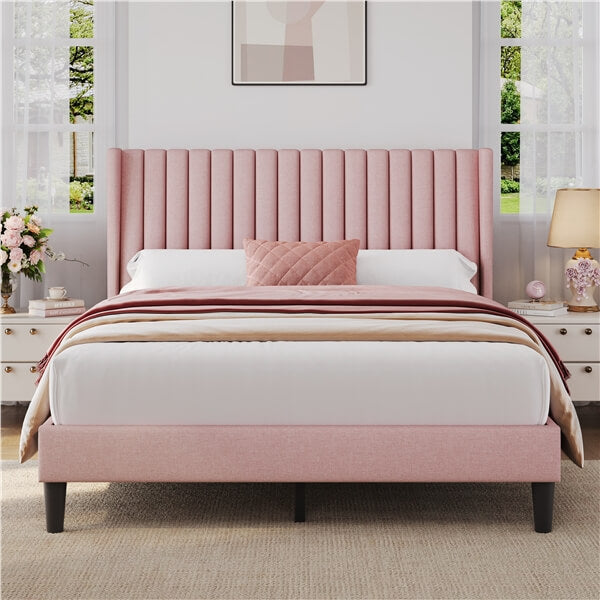 Queen Upholstered Bed Frame with Wing Side