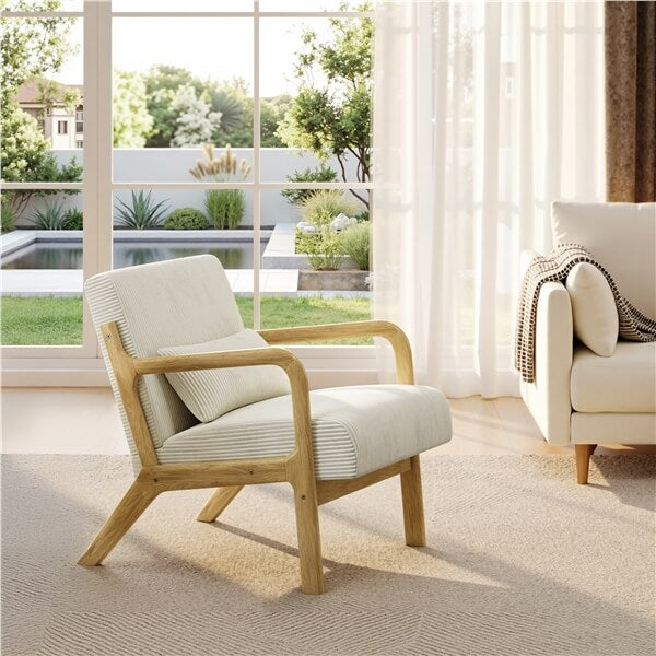 Yaheetech Corduroy Accent Chair with Solid Wood Legs & Armrests