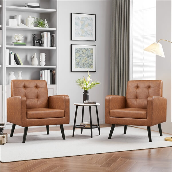 Yaheetech  Mid Century Modern Faux Leather Arm Chair