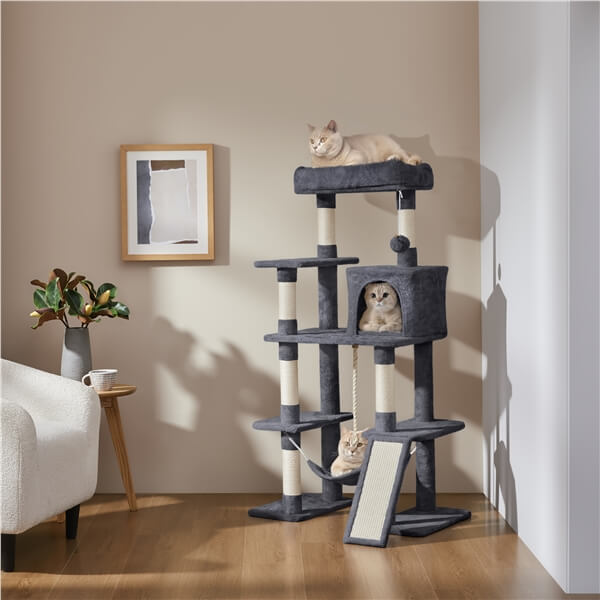 54″ Tall Cat Tree, Multilevel Plush Kitten Tree Condo