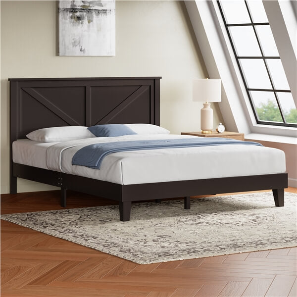 Yaheetech  Queen Farmhouse Wood Bed Platform