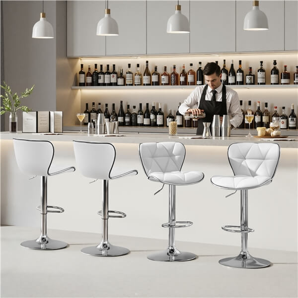 Yaheetech Bar Stools Leather Set of 4, Adjustable Shell Back Barstools