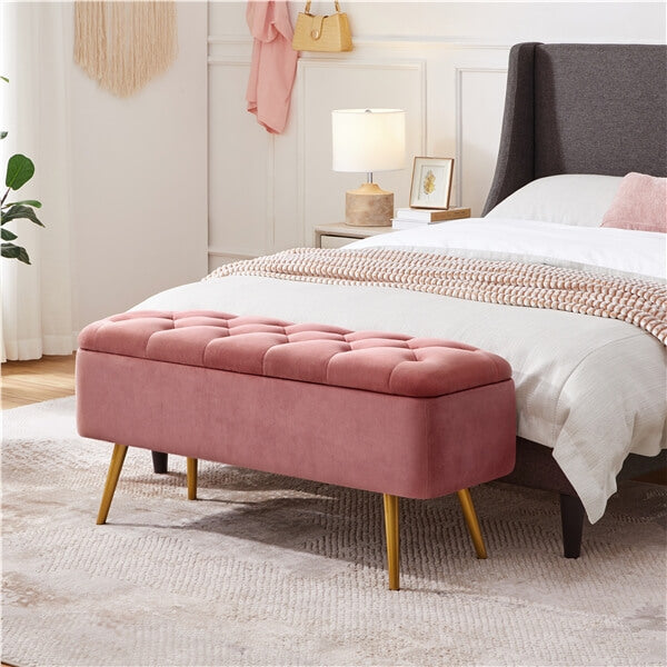 Yaheetech Ottoman with Storage Velvet Entryway Bench