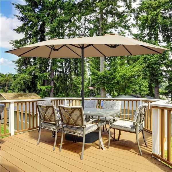 Yaheetech 13 ft Large Patio Umbrella with Solar Lights Double-Sided