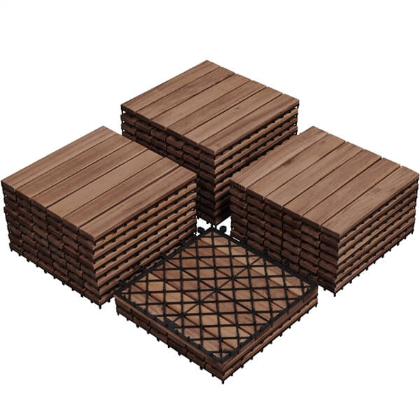 Yaheetech 27pcs Acacia Wood,Interlocking Deck Tiles