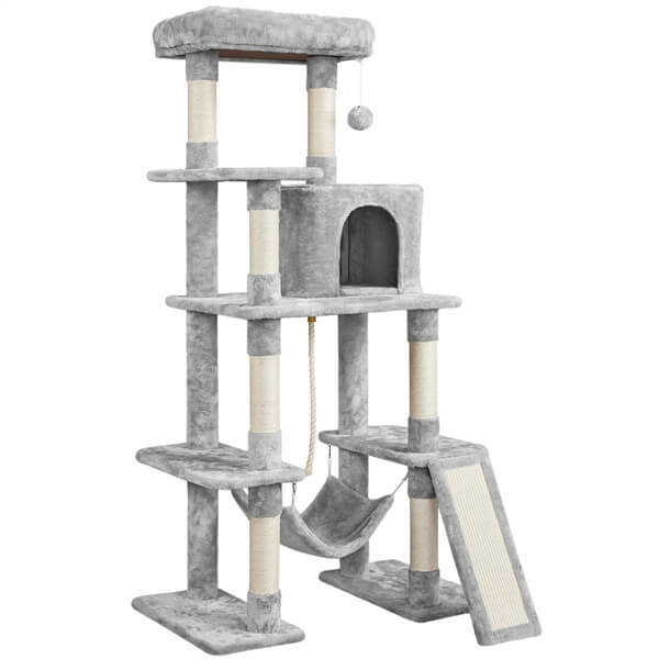 54″ Tall Cat Tree, Multilevel Plush Kitten Tree Condo