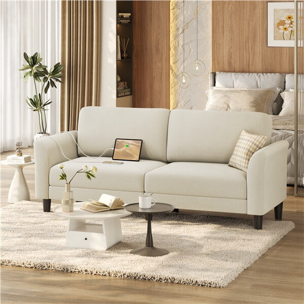 Yaheetech 2-Seater Fabric Couch with USB Charging Ports