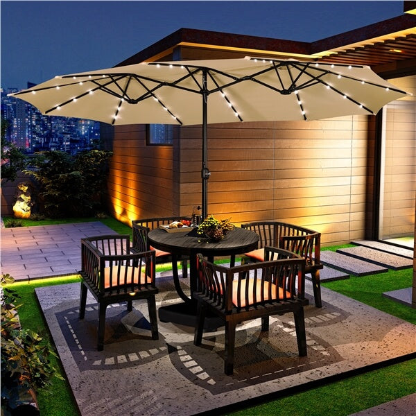 Yaheetech 15 ft Large Patio Umbrella with Solar Lights Double-Sided
