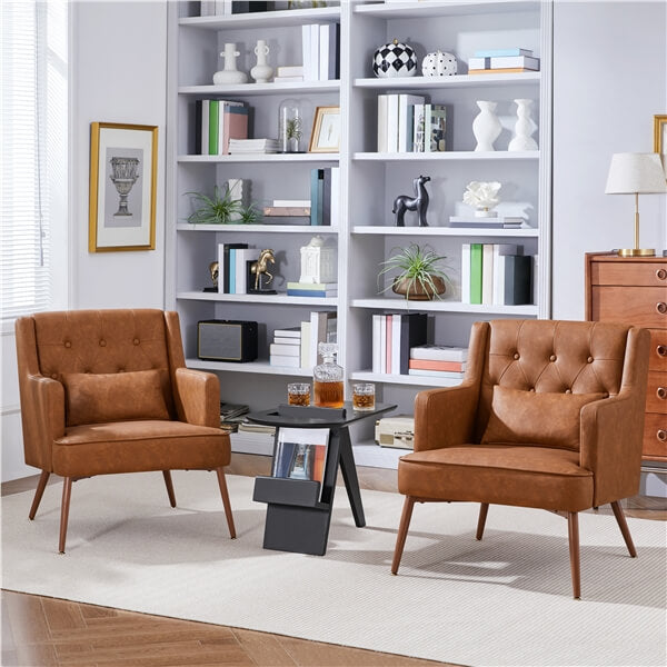 Yaheetech Set of 2 Button-Tufted PU Leather Accent Armchairs