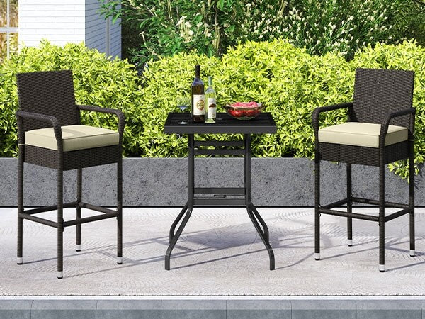 Yaheetech Set of 2 Outdoor PE Rattan Patio Bar Stools