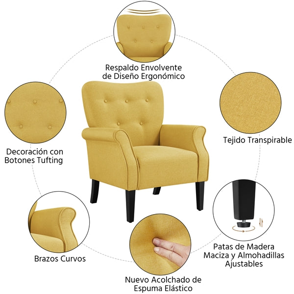 Yaheetech Mid-century Accent Armchair, Yellow