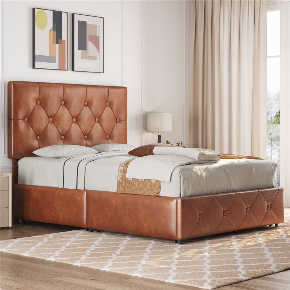 Yaheetech Bed Frame with Drawer Storage, Amber Brown — yaheetech.shop