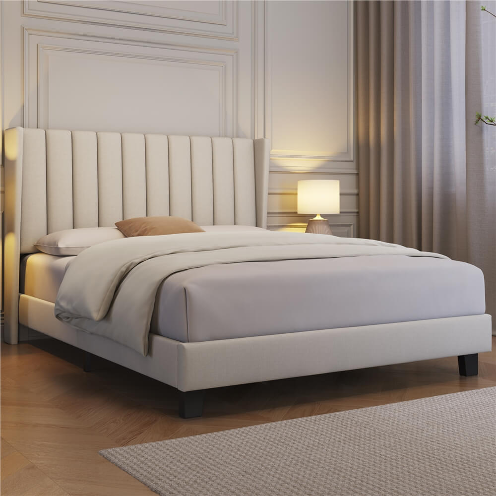 Yaheetech Bed Frame Upholstered Platform Bed with Fabric Headboard